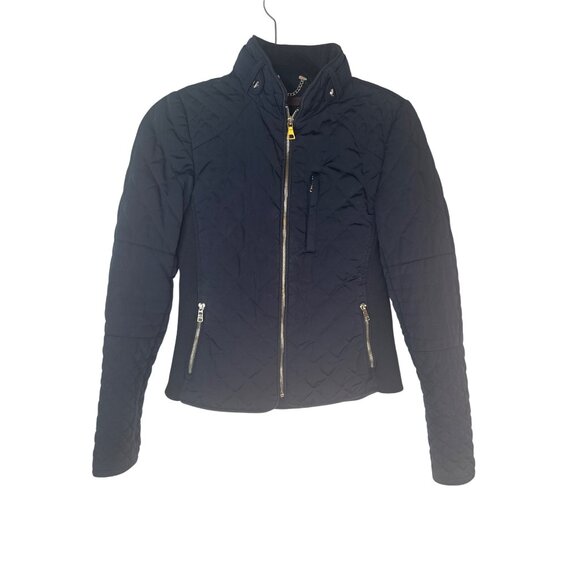 ZARA XS Quilted Navy Jacket Gold Zipper Pockets & Chain Detail - Picture 6 of 13